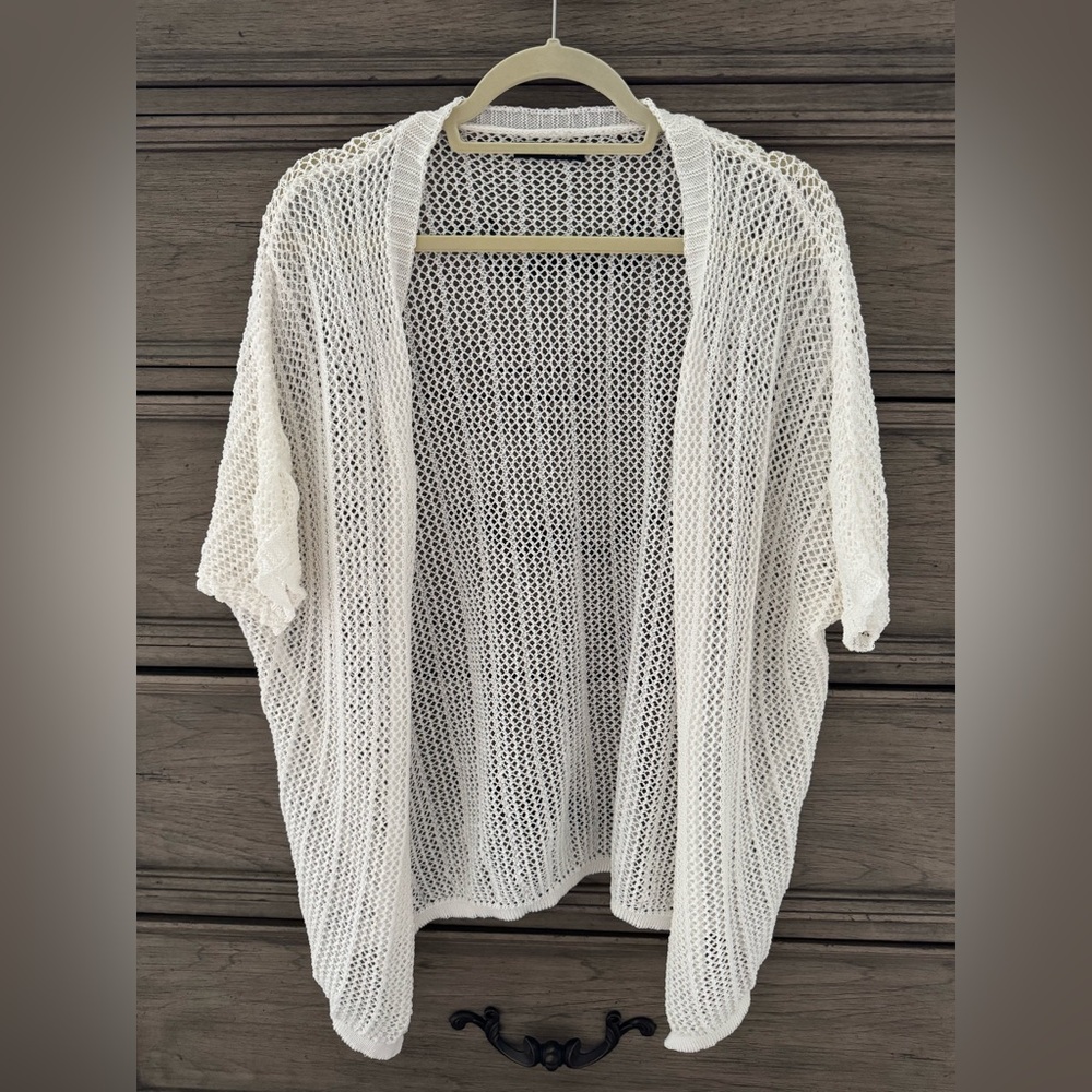 NEW Ivory Crochet Cardigan NWOT Open Front Kimono White Cream Sheer - Picture 3 of 10